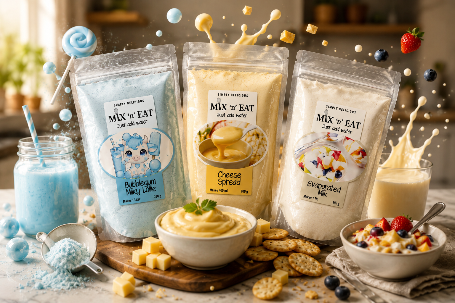 Mix ’n’ Eat vanilla, frosting and strawberry products